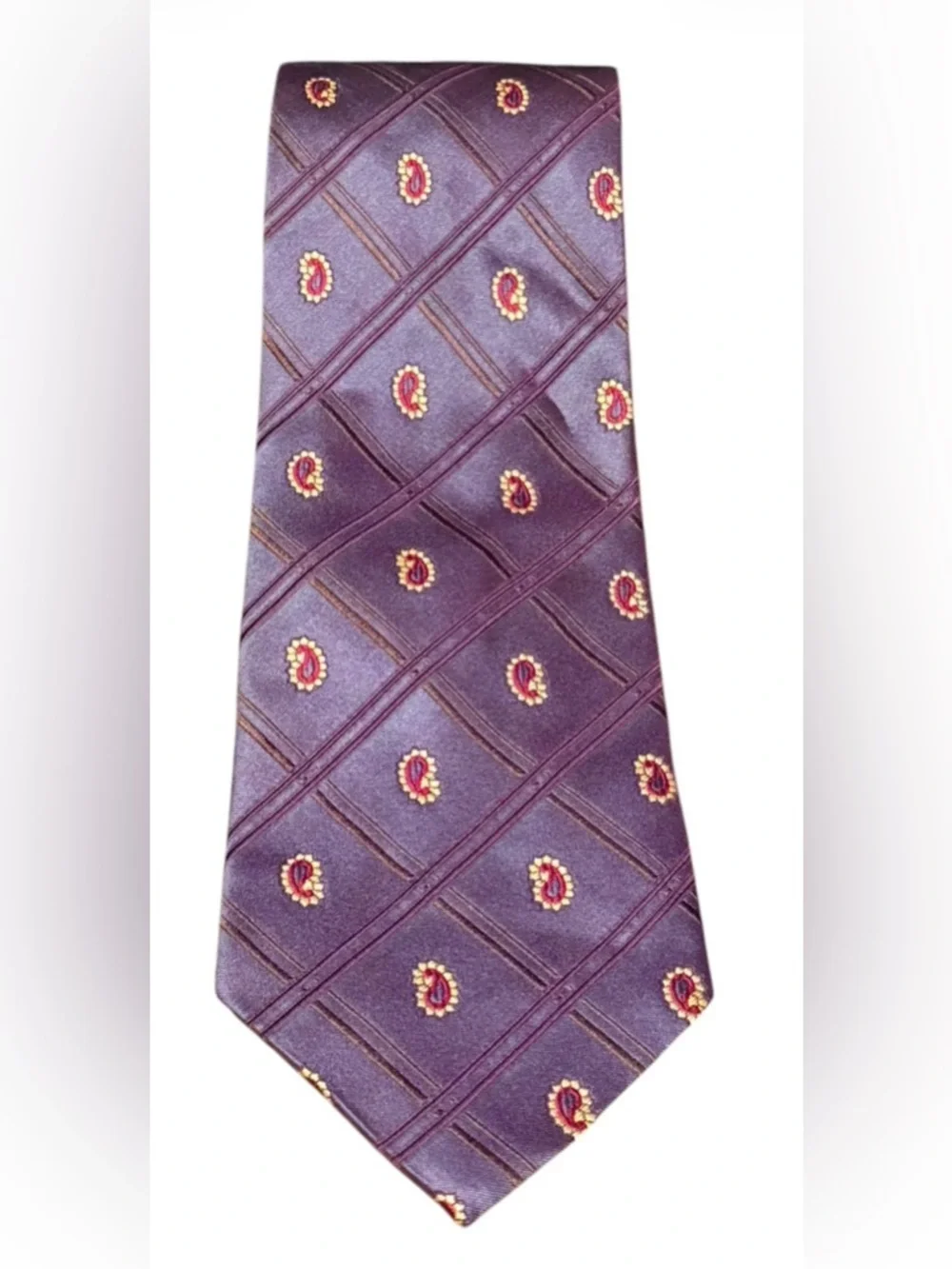 Ermenegildo Zegna 100% Silk Tie Purple Paisley Medallion Made in Italy 1990s